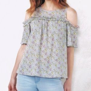 LC by LAUREN CONRAD Size XS Cold Shoulder Floral Botanical Top NWT